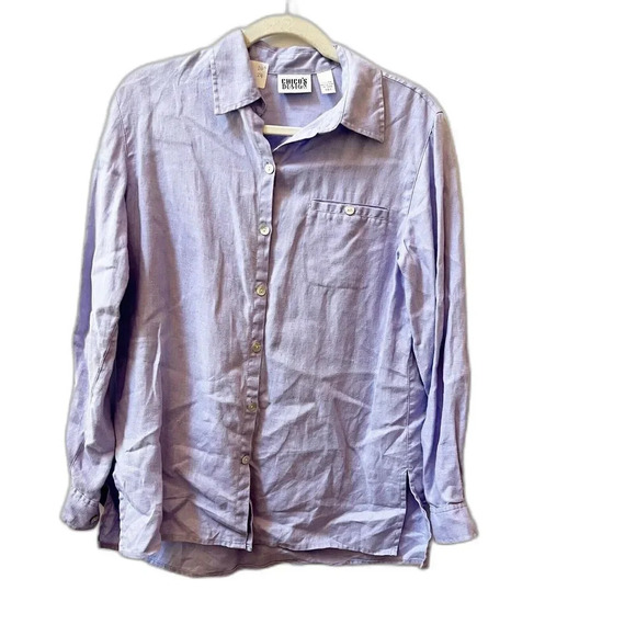 Vtg Chico’s Women’s Lilac Linen Top S 4 Long Sleeve Tunic Collared Blouse Purple - Picture 1 of 9